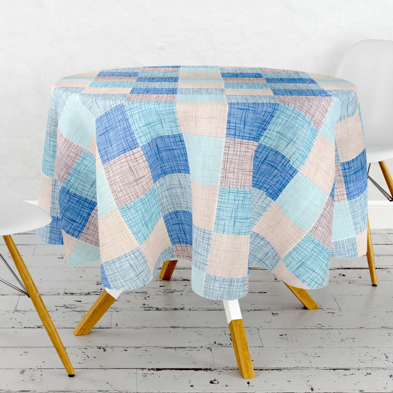 Ubrus PVC kulatý DC-0555E – Modrošedá kostka (různé velikosti)