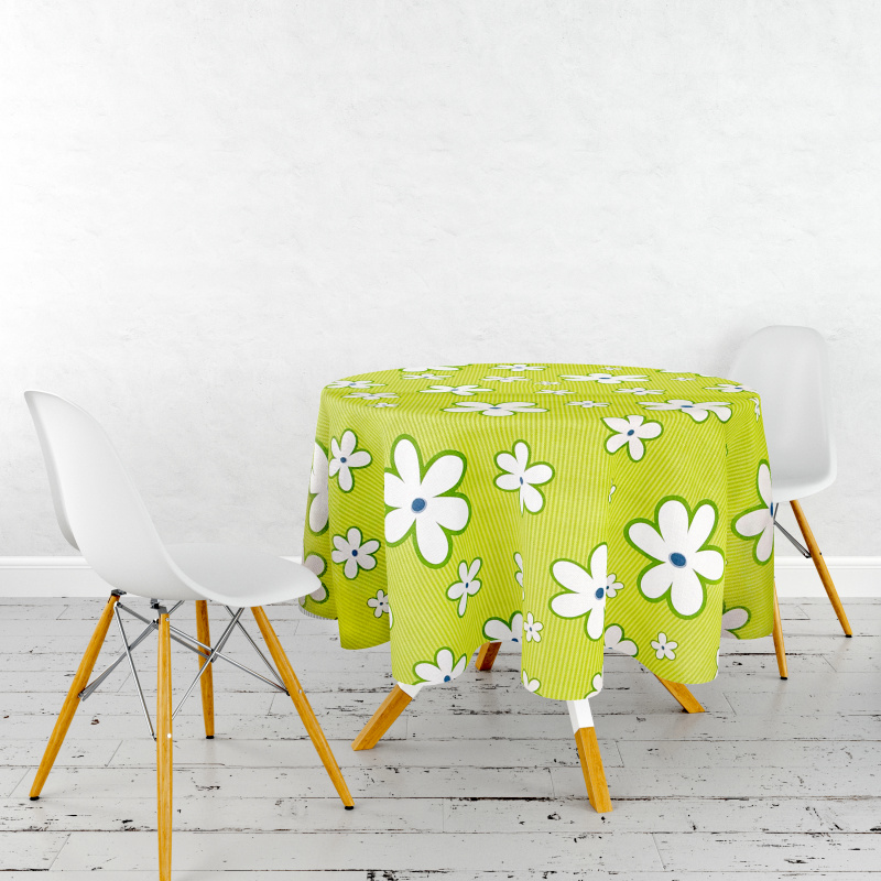 Ubrus PVC kulatý DC-900B – Kopretinový tanec na zeleném (různé velikosti)