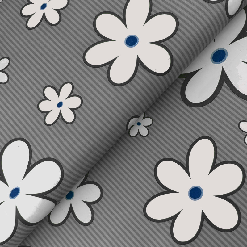 Ubrus PVC kulatý DC-900D – Kopretinový tanec na šedém (různé velikosti)