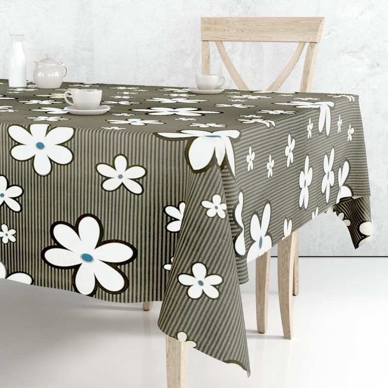 Ubrus PVC DC-900D – Kopretinový tanec na šedém (různé velikosti)