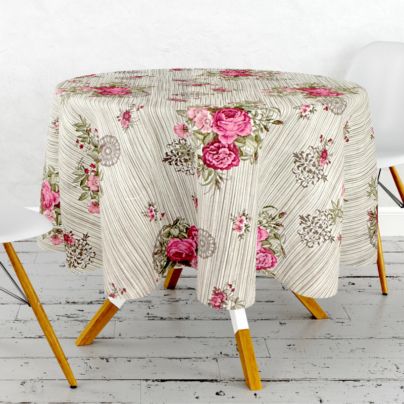 Ubrus PVC kulatý DC-6575D – Růžová zahrada v krajce (různé velikosti)