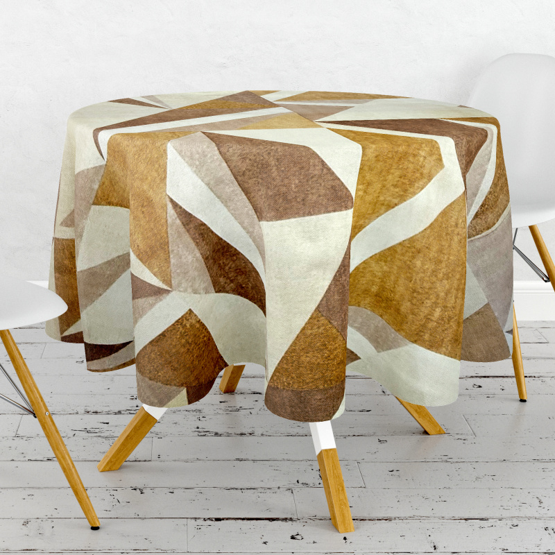 Ubrus PVC kulatý DC-530 – Hnědá geometrie (různé velikosti)