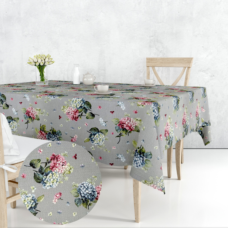 Ervi Gobelínový ubrus na stůl čtvercový - Hortenzie na šedém