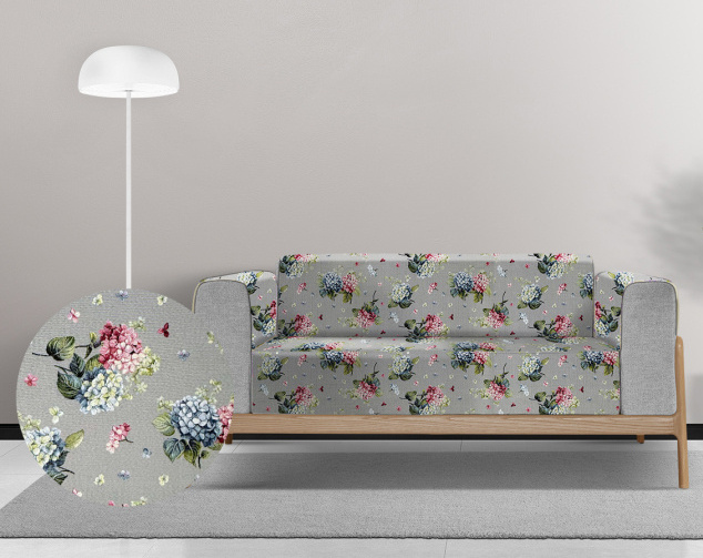 Ervi Gobelínový  přehoz na sedačku/postel - Hortenzie na šedém