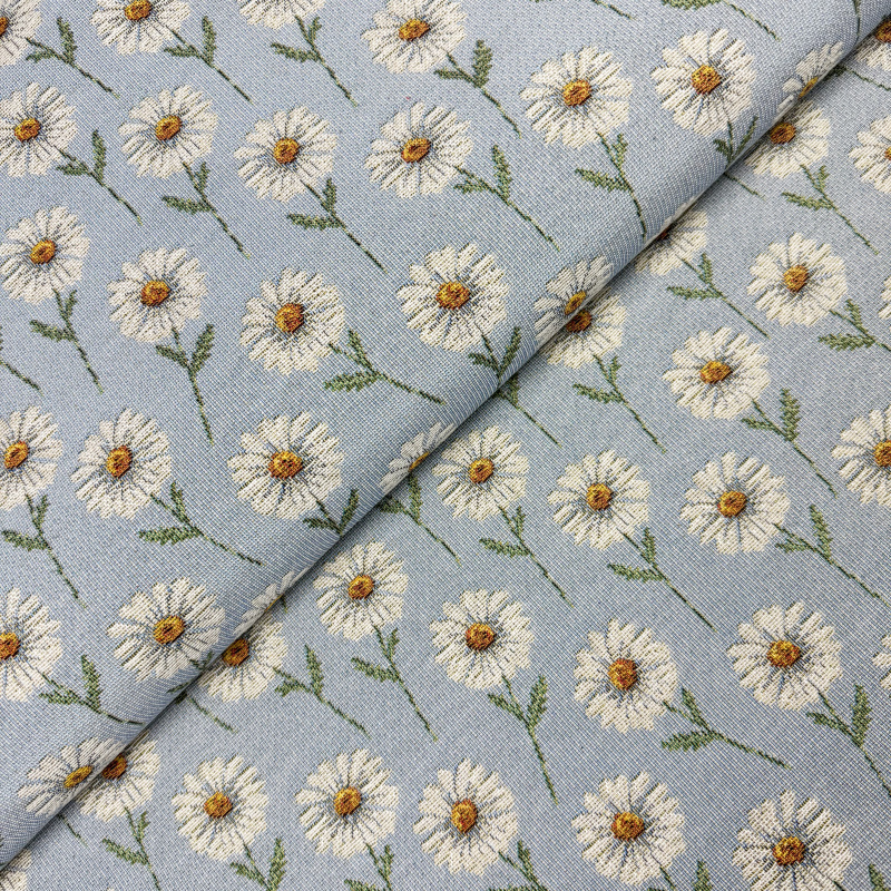 280cm šířka Dekorační/potahová Gobelínová látka  - Romantické kopretiny na modrém