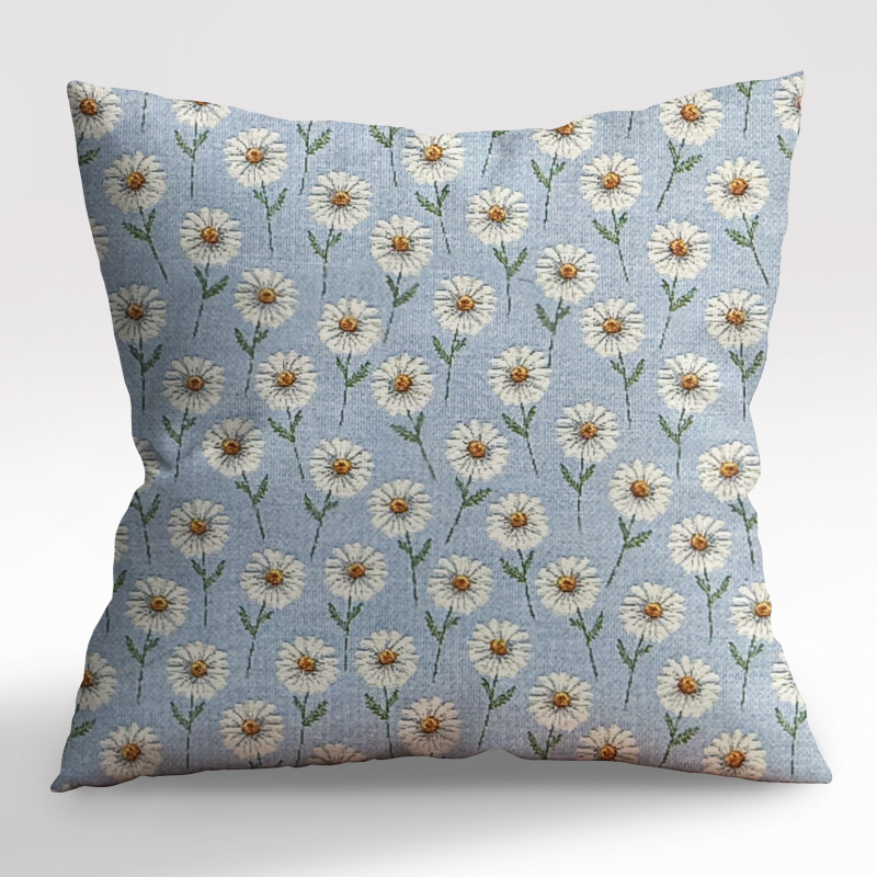 Ervi povlak na polštář Gobelínový - Romantické kopretiny na modrém