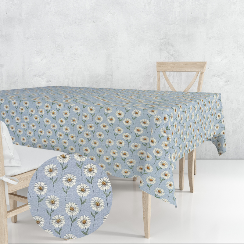 Ervi Gobelínový ubrus na stůl obdélníkový - Romantické kopretiny na modrém