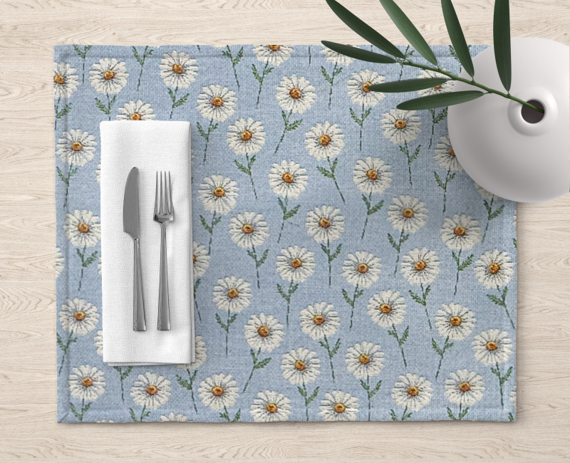 Ervi Gobelínové prostírání na stůl - Romantické kopretiny na modrém