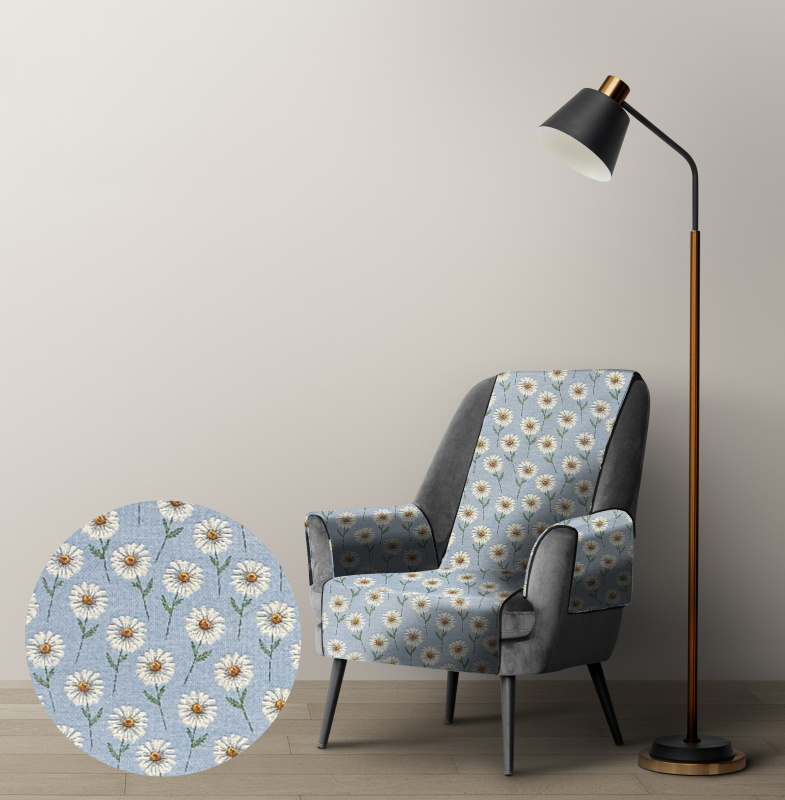 Ervi Gobelínový přehoz na křeslo - Romantické kopretiny na modrém